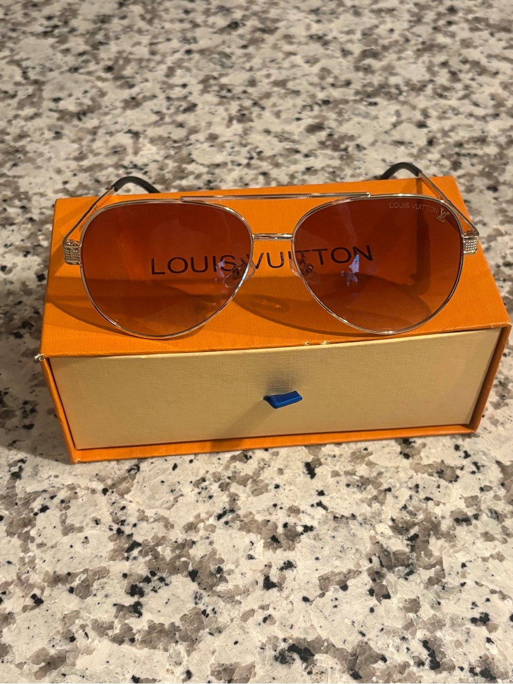 Louis Vuitton Silver Frame Sunglasses with Orange Lenses